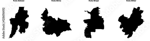 Kota Bekasi, Kota Bima, Kota Binjai, Kota Blitar outline maps