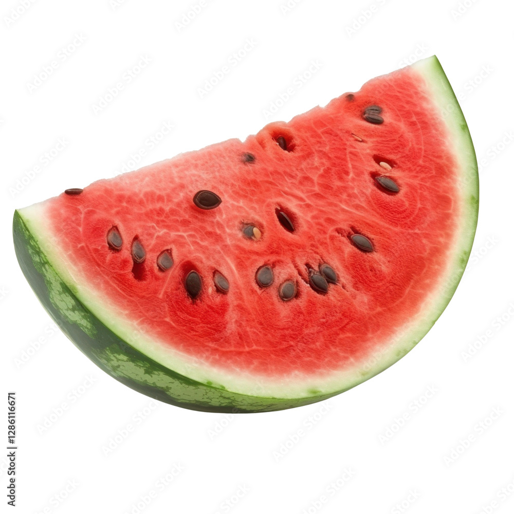 Fresh watermelon slice with vibrant red flesh and black seeds, perfect for summer. Enjoy its juicy sweetness and refreshing taste on hot day Fresh watermelon slice with vibrant red flesh and black seeds, perfect for summer. Enjoy its juicy sweetness and refreshing taste on hot day
