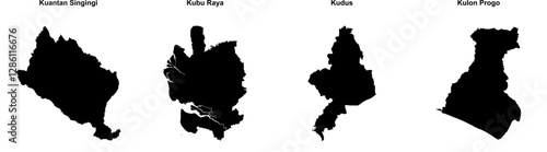 Bild auf Leinwand Kuantan Singingi, Kubu Raya, Kudus, Kulon Progo outline maps