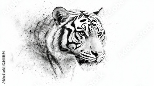 Elegant Tiger Silhouette: Hand-Drawn Outline of a Majestic Predator on a Clean White Canvas photo