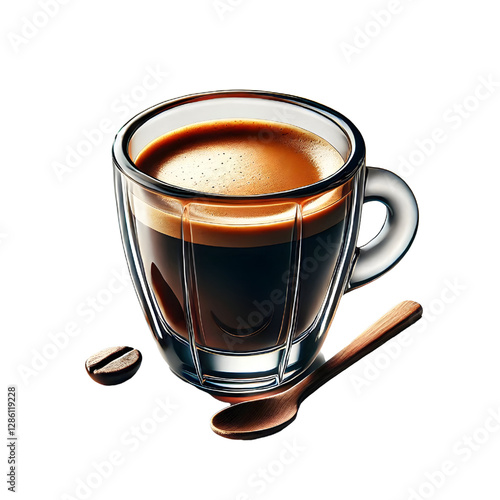 Glass cup of espresso coffee isolated on white background