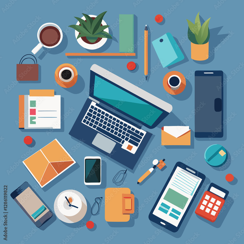 top down view of office desk top down view of office desk