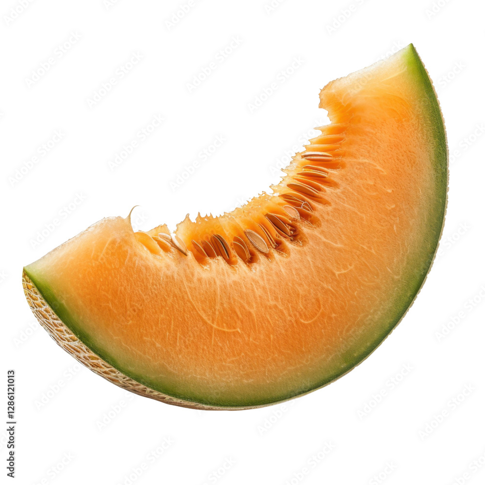 Fresh cantaloupe slice with vibrant orange flesh and green rind, showcasing juicy texture and natural sweetness. Perfect for summer snacks or healthy desserts Fresh cantaloupe slice with vibrant orange flesh and green rind, showcasing juicy texture and natural sweetness. Perfect for summer snacks or healthy desserts