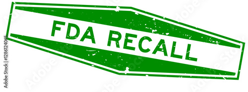 Grunge green FDA recall word hexagon rubber seal stamp on white background