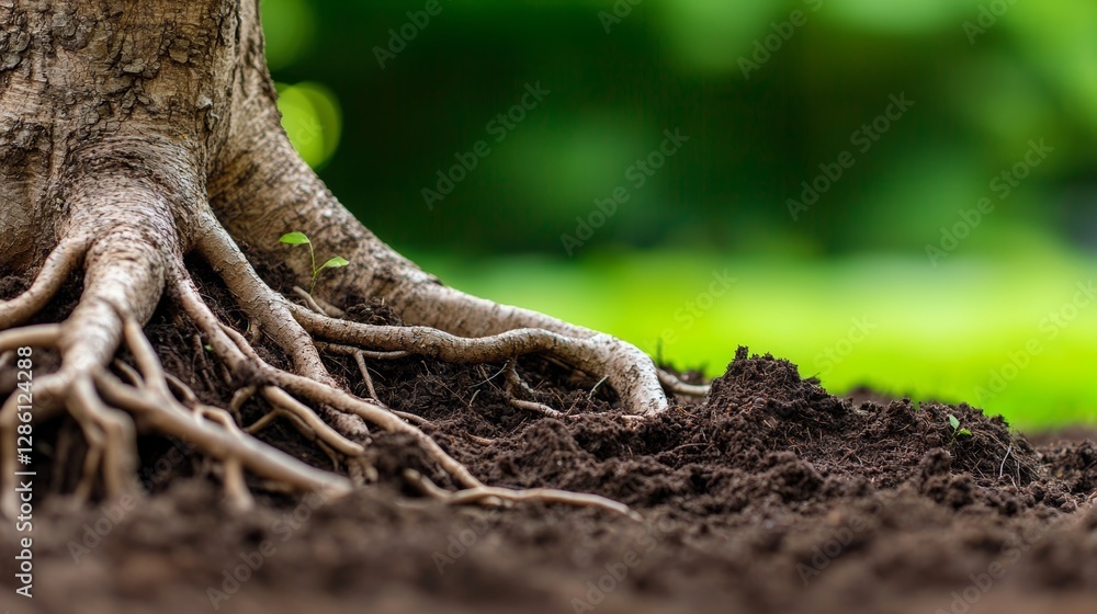 Exposed Majestic Tree Roots Revealing Nature's Beauty in a Lush Green Forest Close-Up View Photography Concept Exposed Majestic Tree Roots Revealing Nature's Beauty in a Lush Green Forest Close-Up View Photography Concept