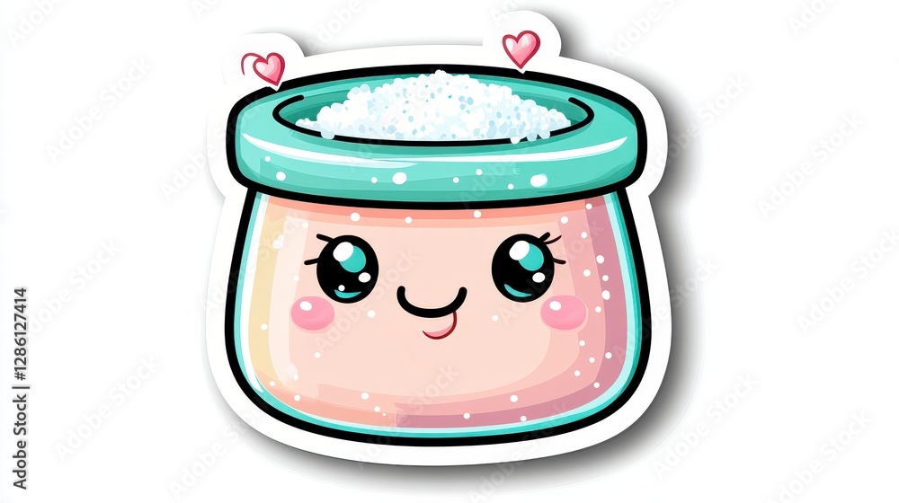 Cute Cartoon Jar with Smiling Face and Sugar Inside Cute Cartoon Jar with Smiling Face and Sugar Inside