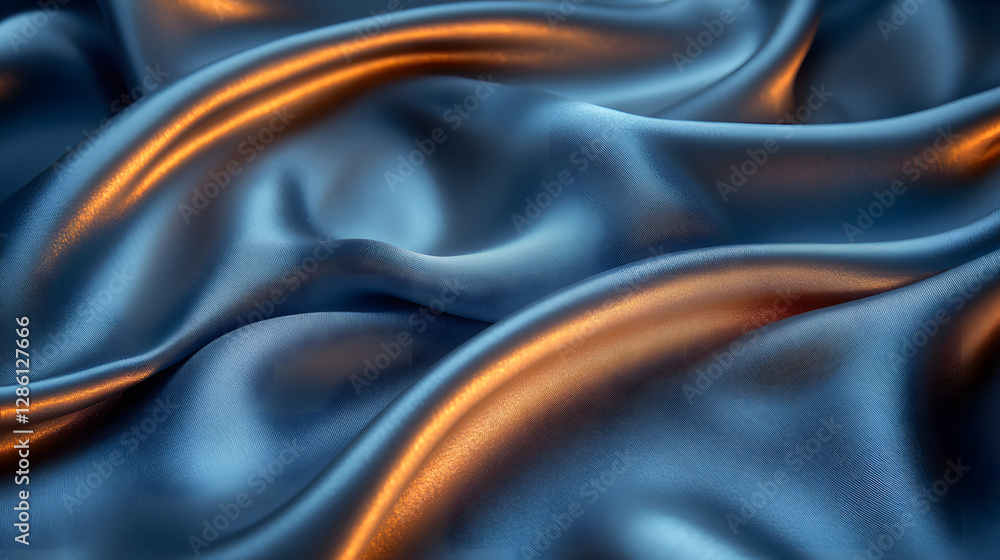 Fototapeta premium Luxurious Silk Drapes: A mesmerizing close-up of flowing, lustrous silk fabric, with fluid folds and captivating textures. The play of light across the surface enhances the rich colors.