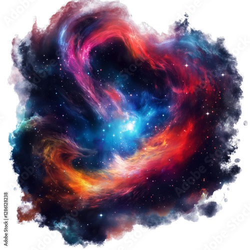 Mesmerizing Cosmic Nebula Illustration – Swirling Colors and Starry Details, Isolated on Transparent Background for Futuristic Designs