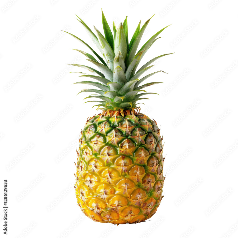 Fresh pineapple with vibrant green leaves and textured yellow skin Fresh pineapple with vibrant green leaves and textured yellow skin