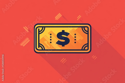 Flat vector banknote with a bold black outline on a deep red background photo