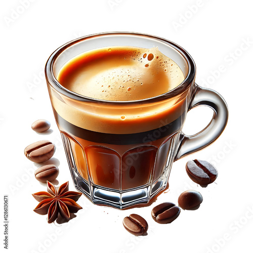 Glass cup of espresso coffee isolated on white background