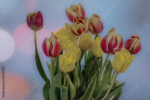 Tulip. Flower field of colourful tulips in spring. Colorful tulips in the Keukenhof garden, Netherlands. Fresh blooming tulips in the spring garden. Spring landscape. Tulip Flower Field. Black tulips.