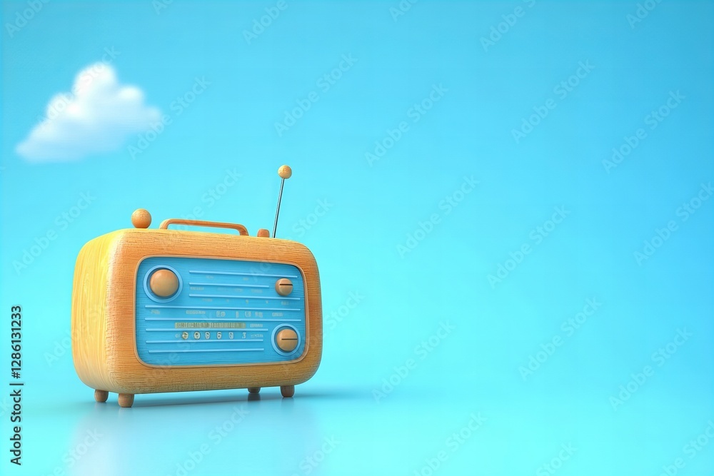Obraz premium Vintage radio on bright blue background celebrating radio day