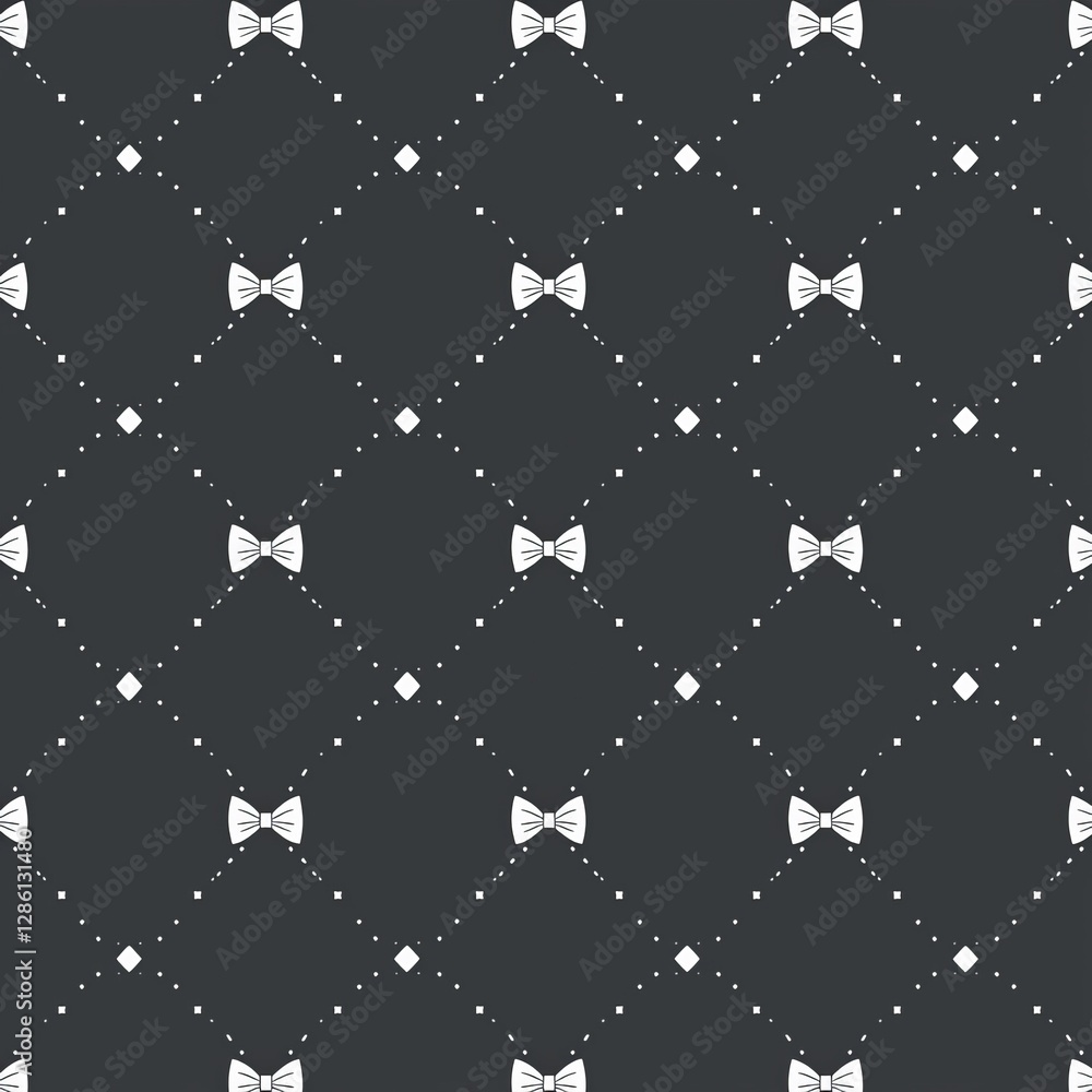 Naklejka premium A seamless Father's Day pattern in a modern geometric style, with bow ties and dotted lines, designed in a simple, elegant monochrome illustration. Suitable for prints, web, and textures.