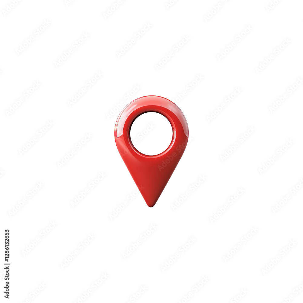 Bright Red Location Pin With Smooth Surface on White Background Bright Red Location Pin With Smooth Surface on White Background