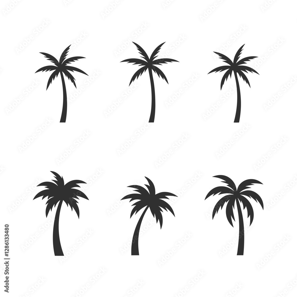 Palm Tree Silhouettes Set - Black and White Minimalist Palm Icons. Palm Tree Silhouettes Set - Black and White Minimalist Palm Icons.