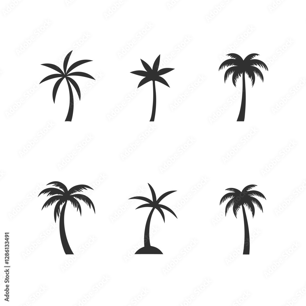 Fototapeta premium Palm Tree Silhouettes Set - Black and White Minimalist Palm Icons.