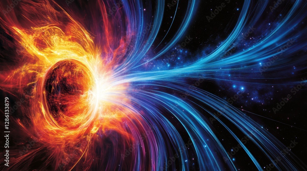 A neon-colored cosmic explosion sends waves of radiant gas across the void, forming celestial patterns A neon-colored cosmic explosion sends waves of radiant gas across the void, forming celestial patterns