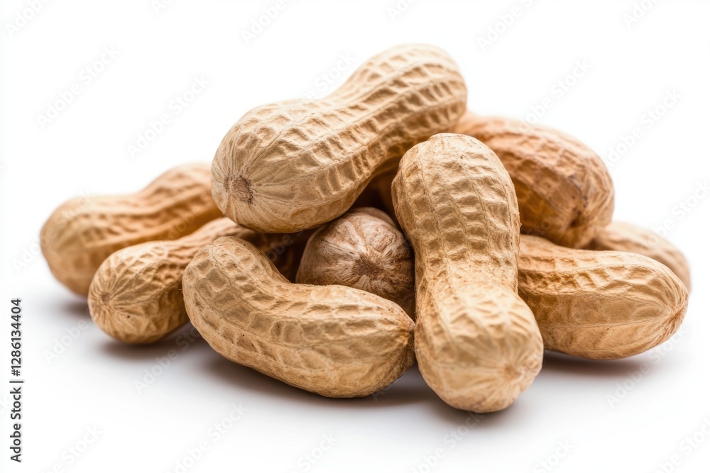peanuts in their natural shells, showcasing their texture and detail, isolated on a white background. peanuts in their natural shells, showcasing their texture and detail, isolated on a white background.