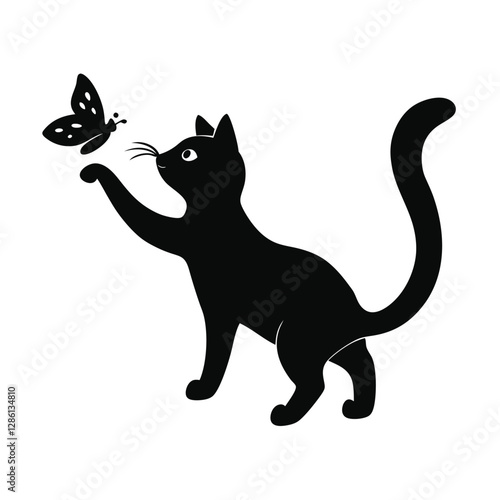 Cat plays with butterfly Vector Illustration