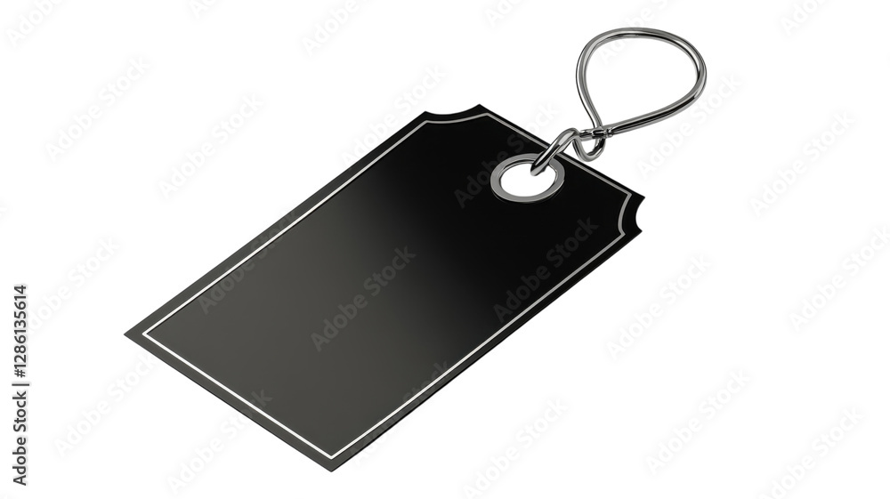 Fototapeta premium Blank black tag with a metal loop for labeling items or organizing belongings in various settings