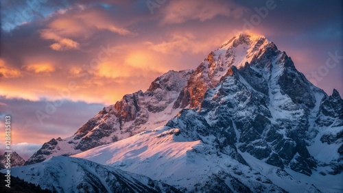 Majestic Snow-Capped Mountain at Sunset or Sunrise