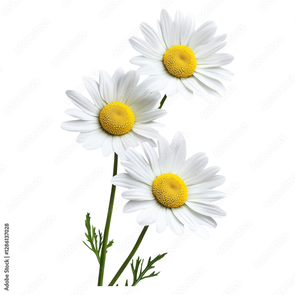 Fototapeta premium Fresh white daisies with yellow centers , Flower, isolated on transparent background