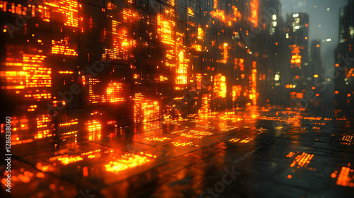 Wallpaper Mural Futuristic Cityscape: A vibrant and dynamic cityscape glows with a mesmerizing orange light, creating an atmosphere of technological advancement and urban energy.  Torontodigital.ca