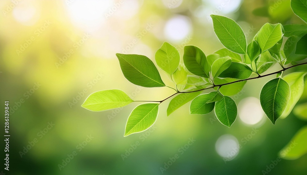 a branch with lush green leaves against a soothing background a branch with lush green leaves against a soothing background