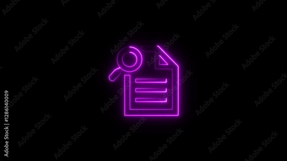 Glowing neon Document with magnifying glass.Icon of kintroli and document search.Document with magnifier loupe business concept. Scrutiny document plan icon in flat style. Glowing neon Document with magnifying glass.Icon of kintroli and document search.Document with magnifier loupe business concept. Scrutiny document plan icon in flat style.