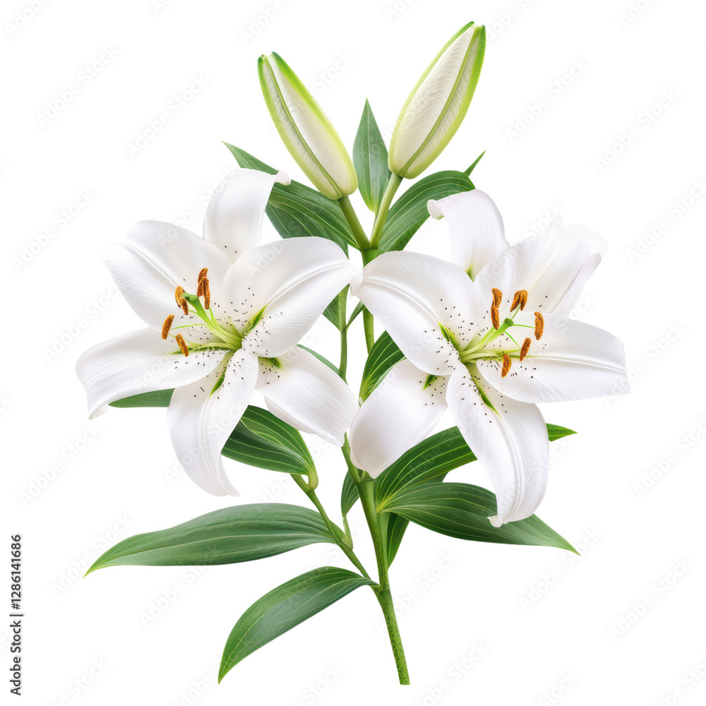 Obraz premium Freshly cut white lilies with elegant design , Flower, isolated on transparent background
