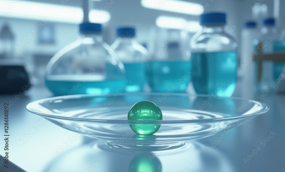 Green sphere in laboratory setting Green sphere in laboratory setting