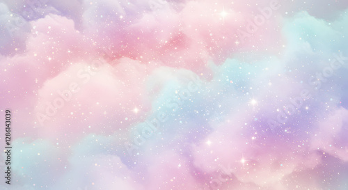 Pastel Cloudscape with Stars Dreamy Fantasy Sky Background