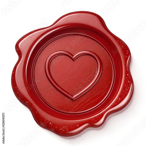 Isolated red wax seal stamp with love heart shape inside