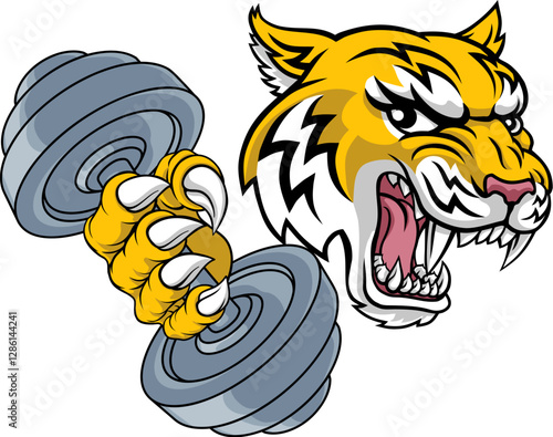 A wildcat or bobcat lynx bobcats wildcats sports team gym weight lifting dumbbell mascot