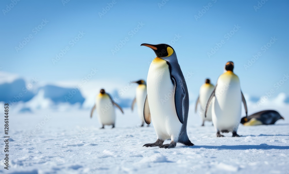 Emperor penguins on snowy landscape Emperor penguins on snowy landscape