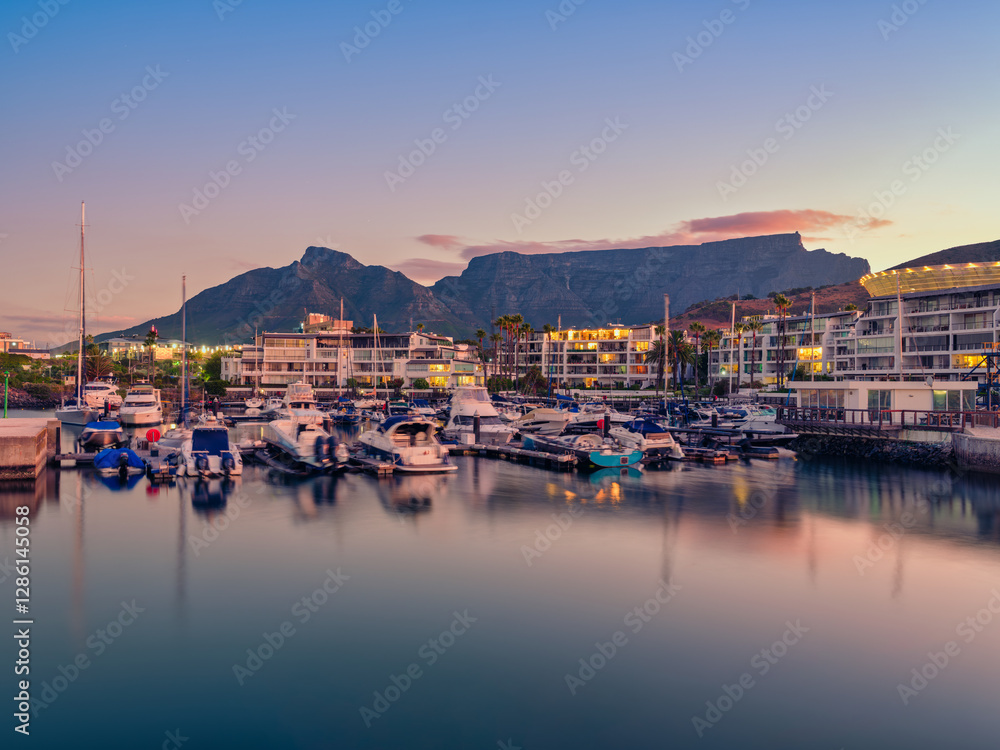 Long Exposure Shot of Table Mountain and Granger Bay Harbour from Mouille Point, Cape Town, South Africa
