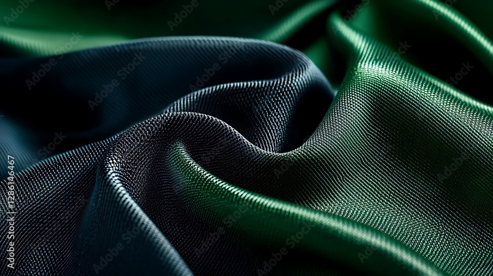 Naklejka premium Emerald and Teal Silk Fabric Drape: Close-Up Texture Photography AI Generated