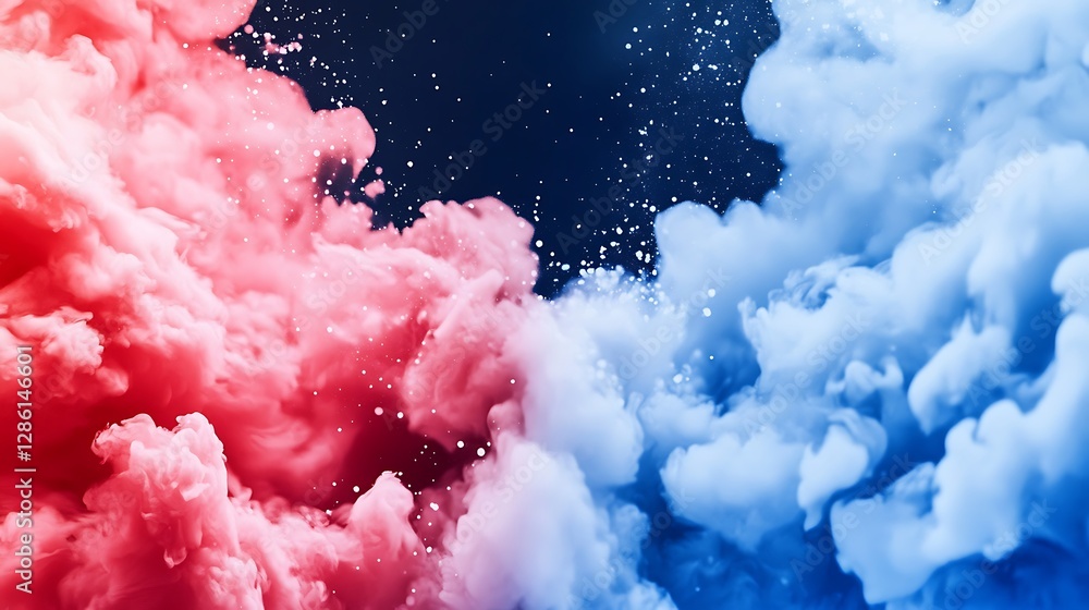 Fototapeta premium Red and Blue Ink Clouds Colliding in Dark Water: Abstract Underwater Photography AI Generated