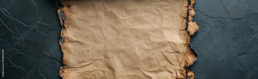 Obraz premium A piece of antique-looking paper with burnt edges on a white background.