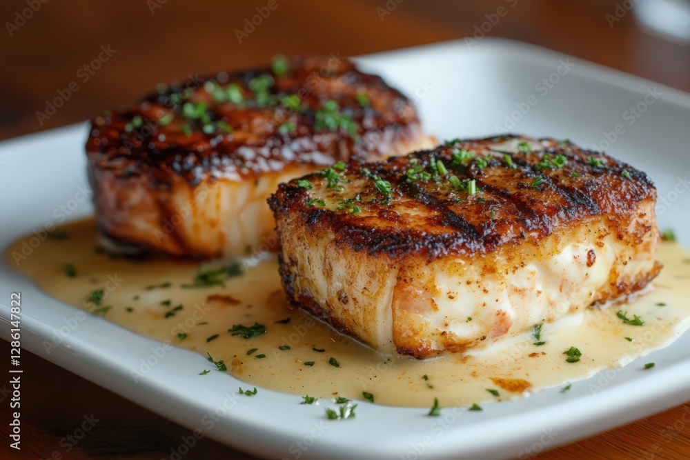 Grilled Fish Fillets with Creamy Sauce and Herbs Grilled Fish Fillets with Creamy Sauce and Herbs