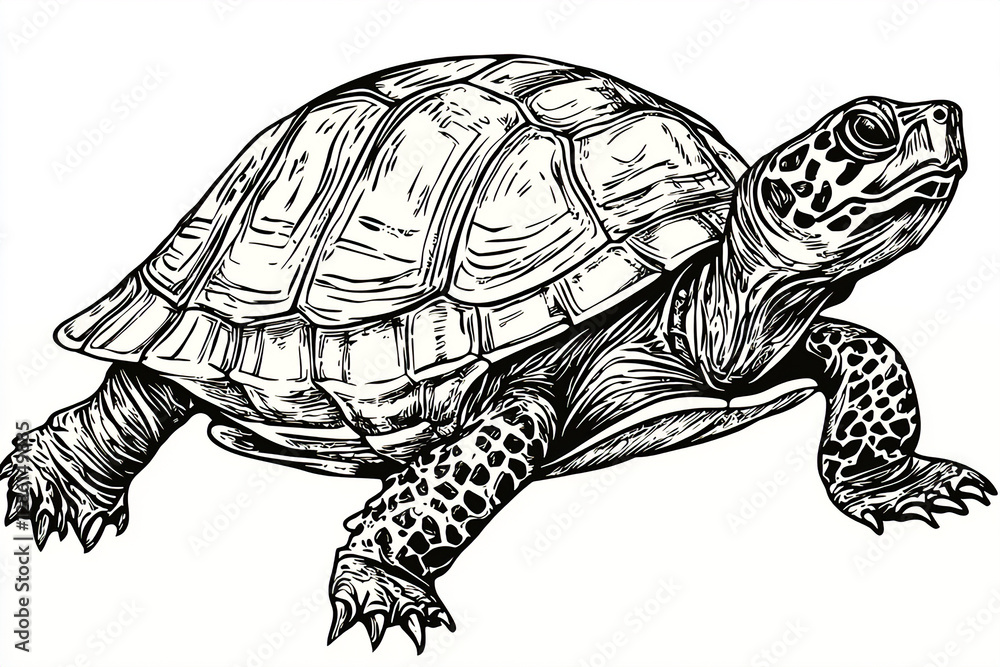 Fototapeta premium Turtle Resting Monochrome Vector Art, Ideal for Wildlife Branding (休むカメ)