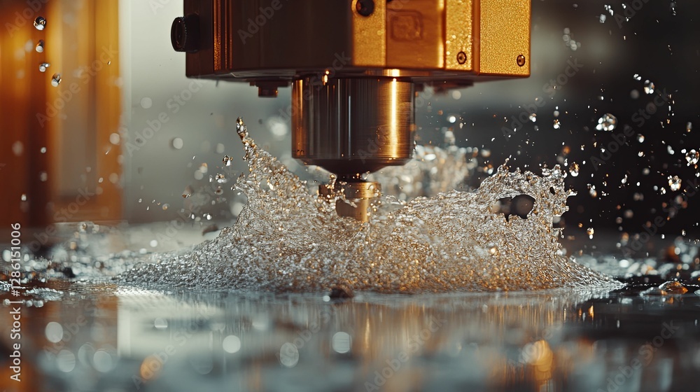 Precision Machining Process Water Splashing Metal Precision Machining Process Water Splashing Metal