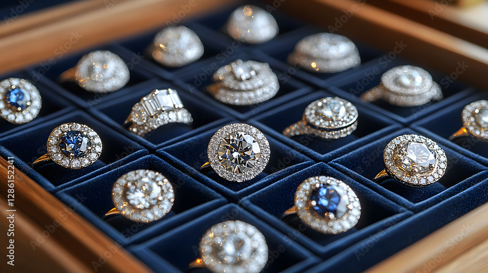 Elegant Jewelry Collection: A close-up shot showcases an assortment of exquisite rings, each a testament to timeless beauty and craftsmanship. Elegant Jewelry Collection: A close-up shot showcases an assortment of exquisite rings, each a testament to timeless beauty and craftsmanship.