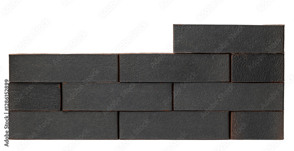 Dark brick wall section with shadowed texture and staggered pattern Brickwork on white isolated background Dark brick wall section with shadowed texture and staggered pattern Brickwork on white isolated background