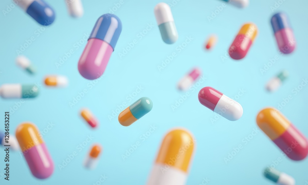 Colorful capsules floating in air Colorful capsules floating in air