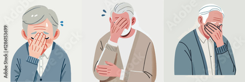Vector collection of a frustrated elderly person