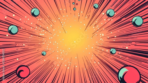 Retro Pop Art Background with Burst Effect and Colorful Circles in Comic Style Perfect for Creative Projects