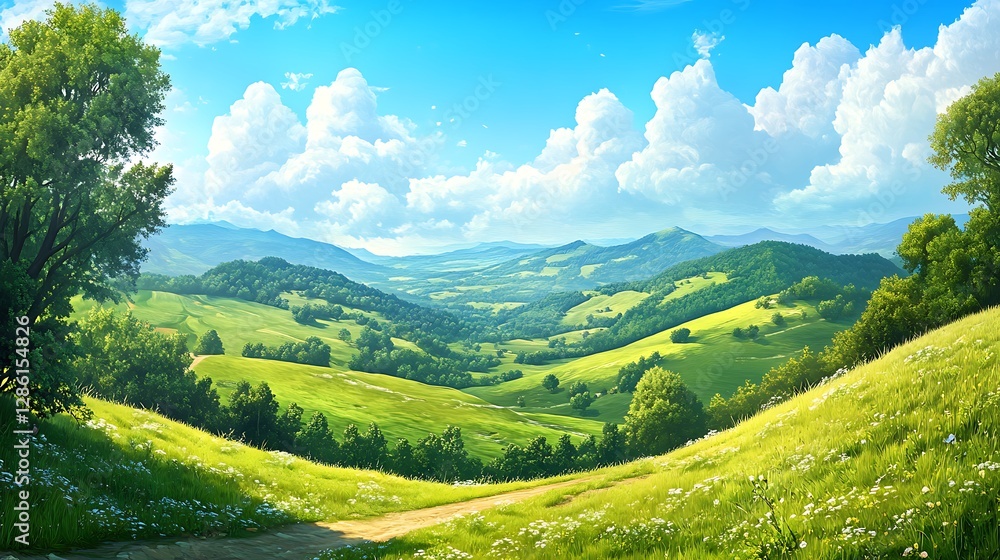 Green hills and blue sky on a bright sunny day high resolution photos Green hills and blue sky on a bright sunny day high resolution photos