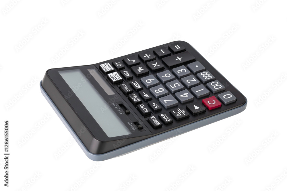 Closeup of single black digital calculator isolated on white background with clipping path. Closeup of single black digital calculator isolated on white background with clipping path.